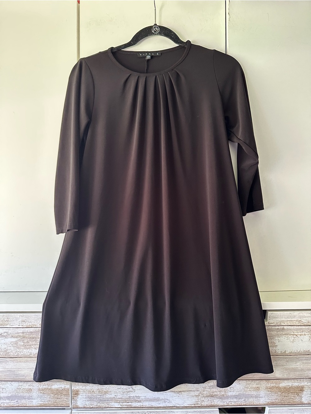 🖤 Tiana B. Black Pleated Swing Dress Women’s Size S Made in USA 3/4 Sleeve
